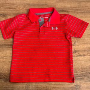 Under Armour Kids Polo in Red and Gray Stripes